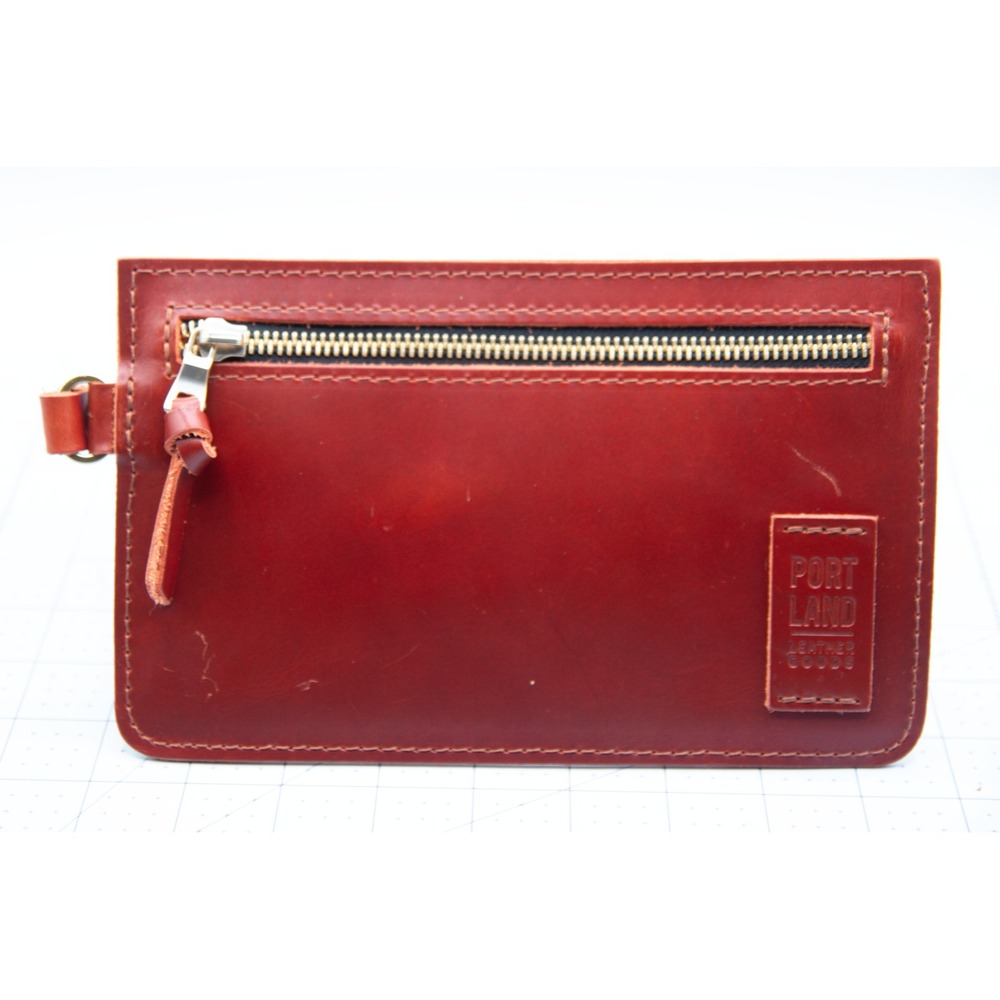 Portland Leather Goods Cognac Leather Zipper Pouch Wristlet Clutch Accessory